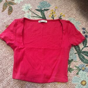 Zara Fuchsia Square Neck Crop Top
